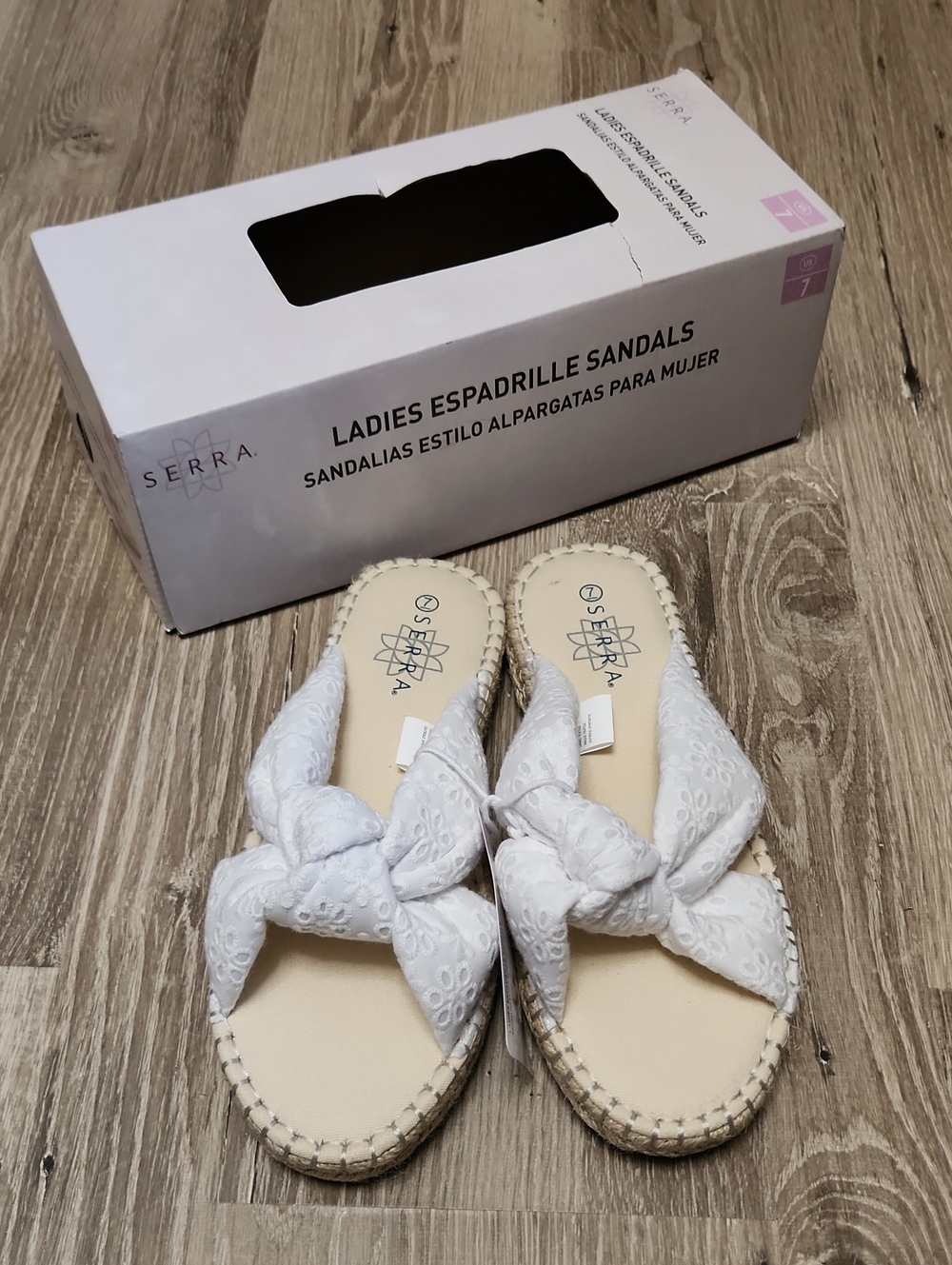 Serra White Knotted Eyelet Espadrille Slide Sandals Size 7 NIB